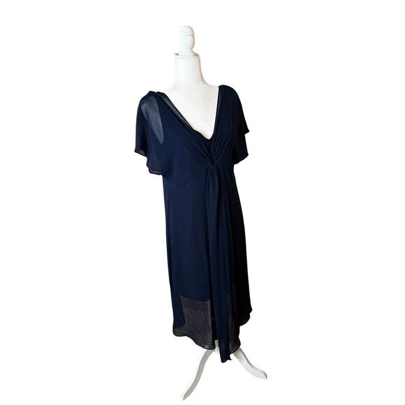 Adrianna Papell Dresses & Skirts - Adrianna Papell Midi Dress Slip‎ On Sz S Chiffon Layered Butterfly Sleeved Blue